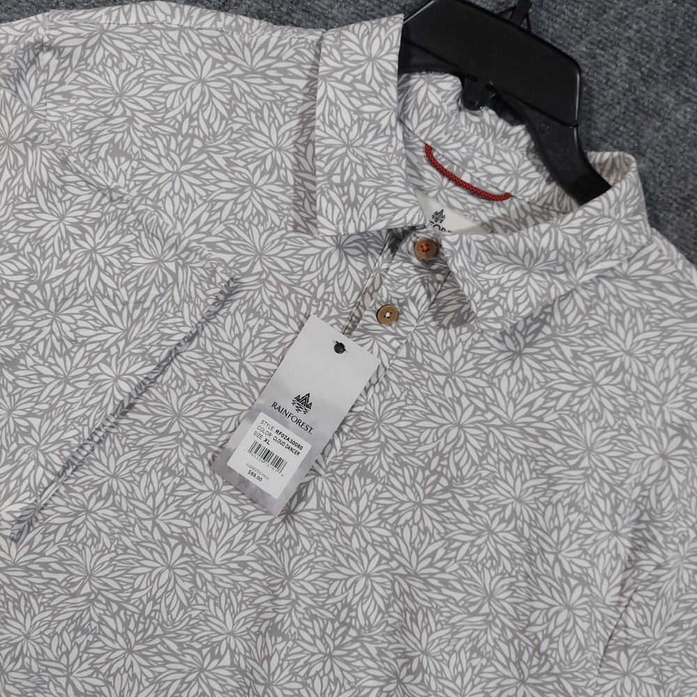 Rainforest Polo Shirt Mens‎ XL Gray Cloud Dancer Floral Stretch Knit Golf Casual